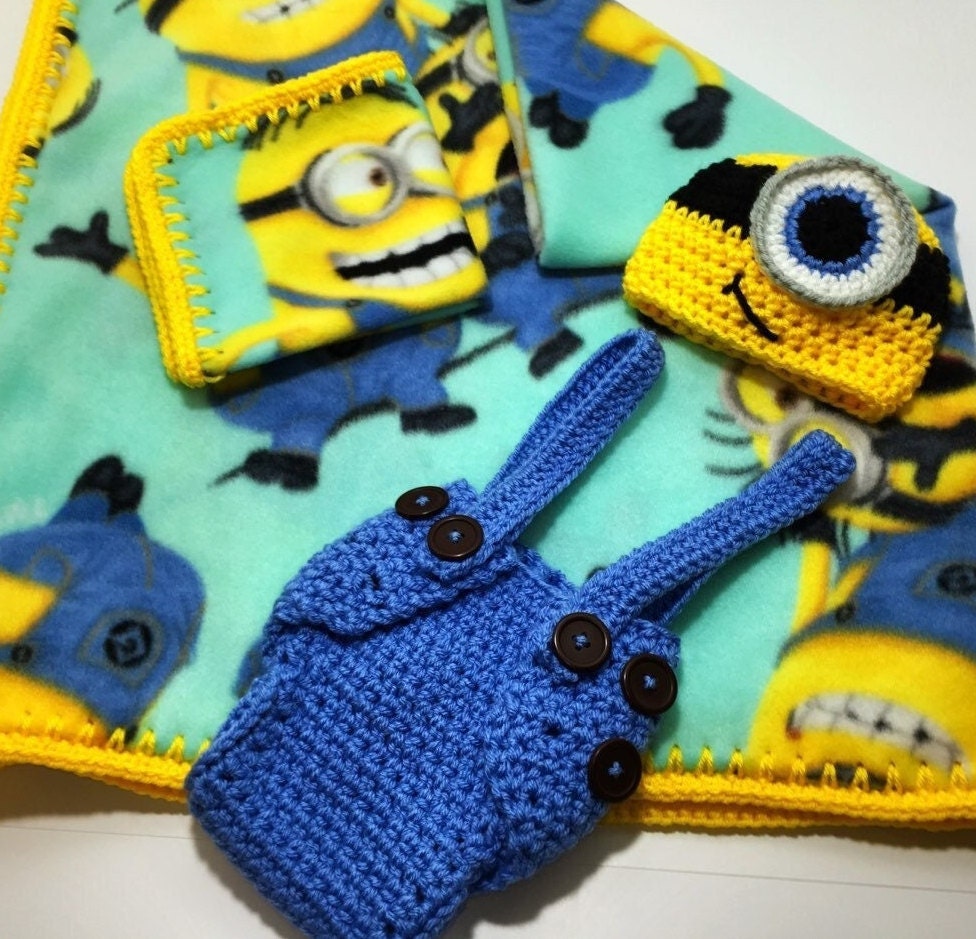 Minion Baby Blanket Matching Hat Diaper Cover Overalls and Lovey