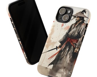 Japanese Samurai Ink Art Anime Case For iPhone 15, 14 Pro, 13 Pro, 12, 11, Phone Case for Samsung S23, S22, S21, Phone Case for Pixel 8, 7,6