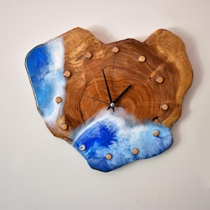 Custom Made Resin & Olive Wood Wall Clock, Made to order Epoxy and Olive Wood Wall Clock, Home gift, Live Edge Rustic Olive Wood Wall Clock