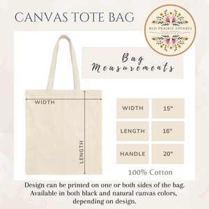 May include: A natural canvas tote bag with measurements displayed: 15" width, 16" length, and 20" handle. The bag is made of 100% cotton and can be printed on one or both sides. The text "Canvas Tote Bag" is at the top.