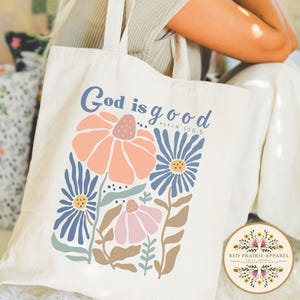 God Is Good Christian Tote Bag Reusable Canvas Church Tote Bag Boho Christian Merch Floral Jesus Tote Cute Psalm Bible Verse Tote Religious