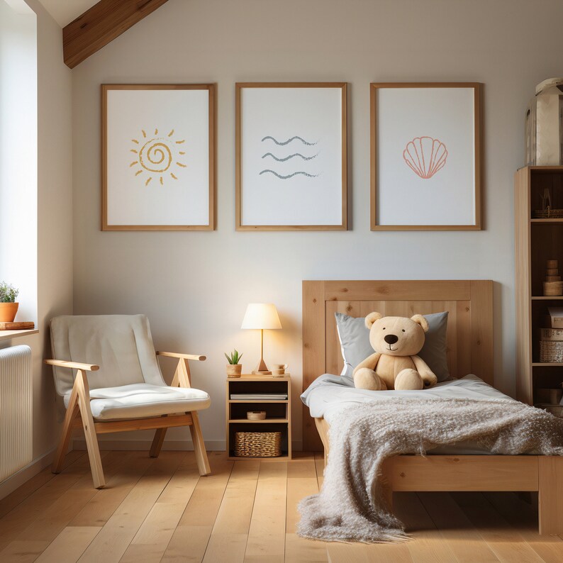 Neutral Sun Waves Sea Shell Printable Wall Art Set, Boho Nursery Decor ...