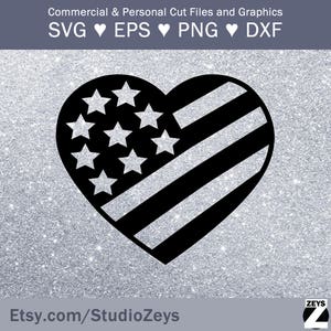 US United States Flag Heart Love, SVG, EPS, Png, Dxf, Cut Files for Cricut and Silhouette Cameo, Cutting, Craft, Graphic, Digital, Design