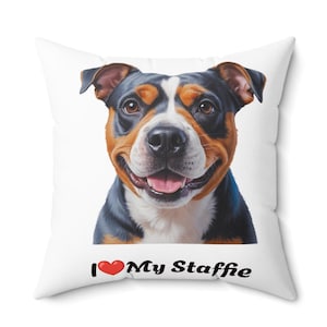 Staffie Lovers Pillow, Staffordshire Bull Terrier Pillow - Spun Polyester Square Pillow, Dog Breed Cushion, Animal Lover Home Decor, Pet