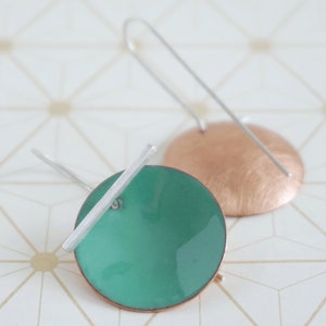 Mint Green Enamel Drop Earrings, Sterling Silver Contemporary Jewelry, Dangle Earrings, Vitreous Enamel Jewelry
