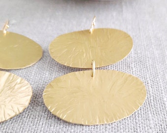 Gold Plated Sterling Silver Dangle Earrings: Hammered Brass, Contemporary Jewelry