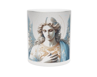 Archangel Raphael Metallic Mug, Silver Gold Cup, Spiritual Tea Coffee Gift, Angelic Kitchen Decor, Religious Mug, Healing Drinkware