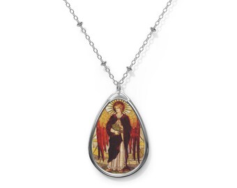 Collana ovale Arcangelo Uriel - Gioielli angelo custode, ciondolo spirituale, collana con ciondolo angelico, regalo religioso, collana con ciondolo ovale