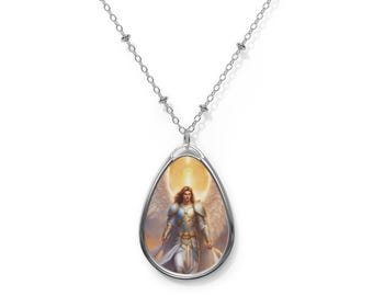Archangel Michael Jewelry, Leader of Angels Oval Necklace, Religious Necklace for Women, Guardian Angel Necklace, Angel Pendant Necklace
