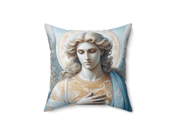 Archangel Raphael Square Pillow - Spiritual Home Decor, Angelic Throw Cushion, Heavenly Decorative Pillow, Religious Accent Cushion,