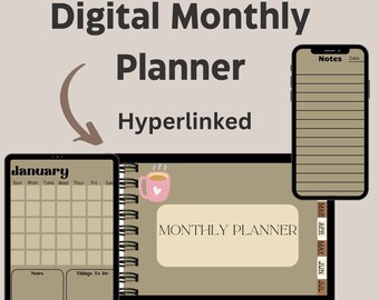 Undated Digital Monthly Planner with Hyperlinks | Organize Your Life Effortlessly | Stay on Track Anytime|Coffee|Goodnotes