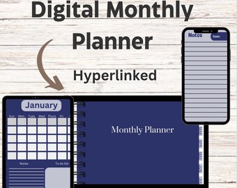 Undated Digital Monthly Planner | Blue Grey Color Scheme | Hyperlinked Tabs| Goodnotes