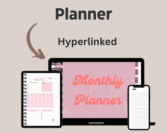 Undated Digital Monthly Planner with Hyperlinks | Organize Your Life Effortlessly | Stay on Track Anytime |Pink| Goodnotes