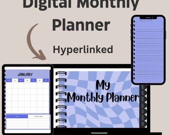 Undated Digital Monthly Planner with Hyperlinks | Organize Your Life Effortlessly | Stay on Track Anytime| Blue Checkered| Goodnotes