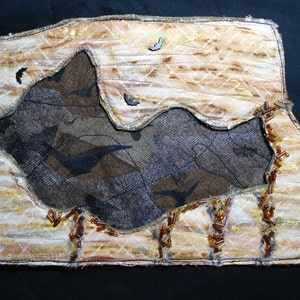 Nightly Passage 2 - Series Art Quilt OOAK Original Quilting Arts Magazine Wall Hanging Bats Caves Bat Fiber