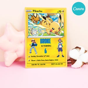 Pikachu Theme Birthday Invitation Template – Editable Canva Design