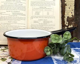 Colorful Orange Enamelware Saucepan, Vintage Enamel Hanging Pot, Decorative Enamel Pan