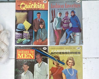 Vintage Coats and Clark Booklets, Sweater Knitting Crochet Patterns, DIY Pattern Book, Crochet Accessories, Knitted Sock Patterns