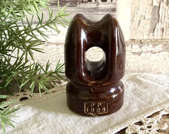 Antique Ceramic Insulator, Electrical Telegraph Porcelain Insulator, Industrial Junk Drawer Assemblage Part