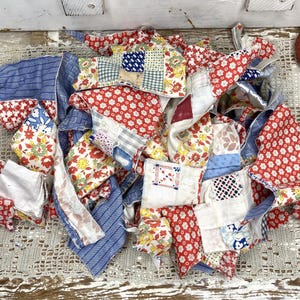 Vintage Quilt Block Pieces, Hand Quilted Patch Quilt Blocks, Old Crumb Quilt Pieces, Vintage Cutter Quilt Scraps, Fabric Scrap Lot