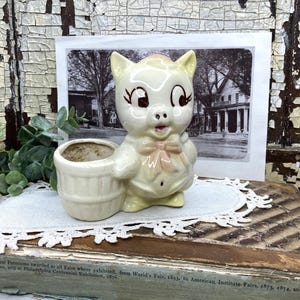 Vintage Anthropomorphic Pig Planter, Whimsical Piggy Succulent Pot, Decorative Pig Flower Pot