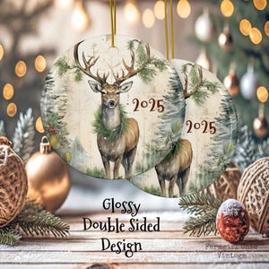 Woodland Deer Ornament, Cottagecore Christmas Ornament, Personalized 2025 Decoration, Nature Lover Gift, Forest Core Wildlife Ornament