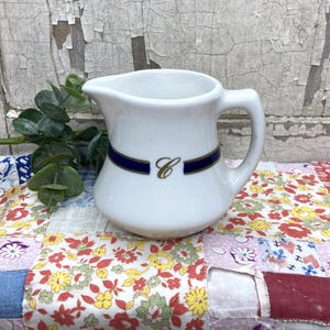 Chunky Vintage Single Serve Creamer, Walker China Striped Hotel Creamer, Coffee Bar Breakfast Table Pottery