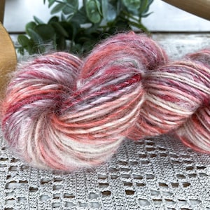 Hand Spun Art Yarn, DK Light Worsted Handspun Yarn, Single Ply Wool Mohair Yarn, Indie Dyed Handspun, Luxury Mohair