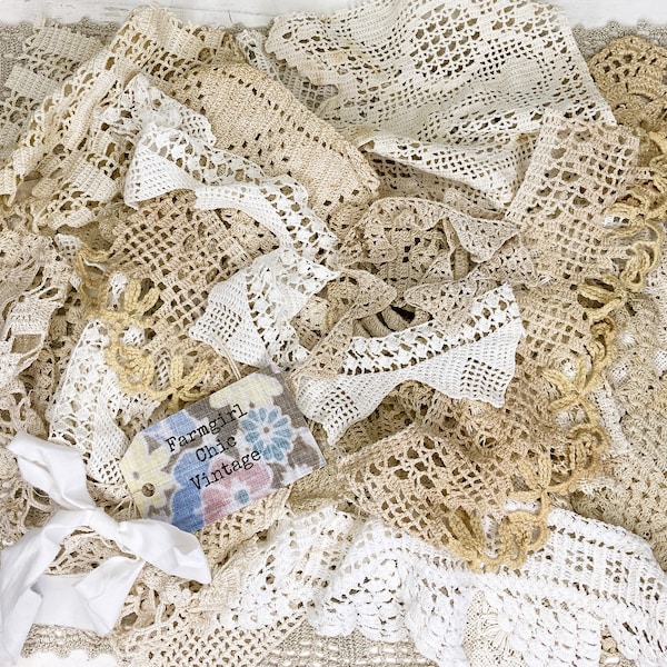 30 PCS Antique/Old Vintage Lace Grab Bag Snippets-Antique/Vintage Trim Pieces/Bundles Antique Bits of Lace-Tatting-Junk Journals-Stitching