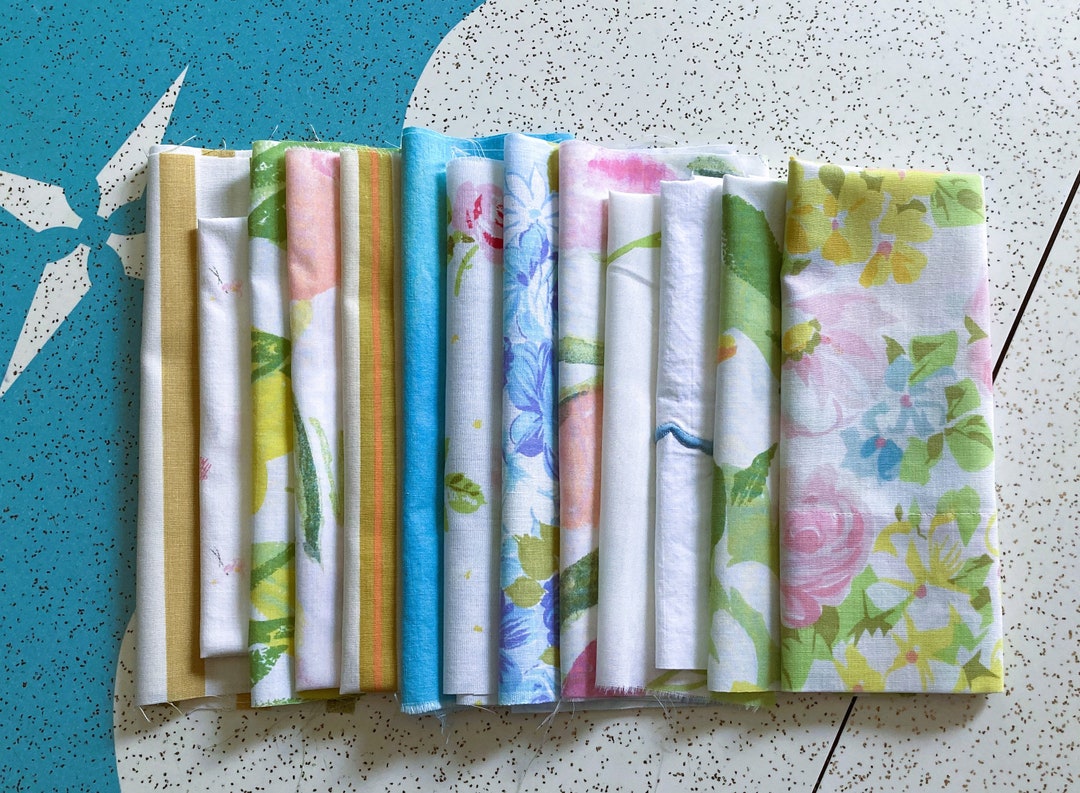 Vintage Sheet Fabric Scraps Lotslow Stitching Floral Cutter Fabric Lot