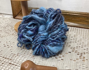 Handspun Art Yarn, Chunky Bulky, Cowboy Jeans Wool Mohair, Thick N' Thin Fibers