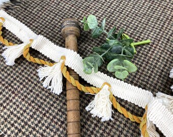 Mid Century Modern Cotton Tassel Fringe Trim, Olive Green, Rusty Orange
