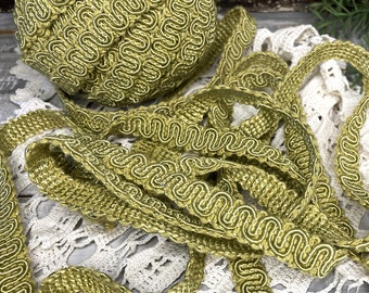 Gimp Braid Trim-Upholstery Gimp Trim-Olive Green Braid Trim-Vintage Gimp Braid-Olive Green Upholstery Braid