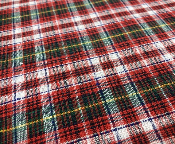 Nubby Plaid Linen Fabric, Dressmakers Holiday Apparel Fabric, Vintage Woven Raw Linen Material, Christmas Maxi Skirt