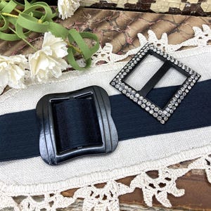 Vintage Art Deco Style Black Clear Rhinestone Belt Buckle Dress Ornament 7.25” Vintage Art Deco Rhinestone Buckle on Black Cloth Belt - Etsy main image 2