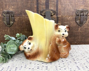 Cute Playful Bear Planter, Vintage Whimsical Planter Pot, Nursery Houseplant Pot, Anthropomorphic Bear Lovers Gift