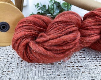 Hand Spun Art Yarn, Rusty Red Thick and Thin Wool, 2 Yard Length