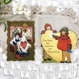 Antique Valentine, Stand Up Valentines Card, Sewing Theme, Embossed Die Cut, Pop Up Childs Greeting Card