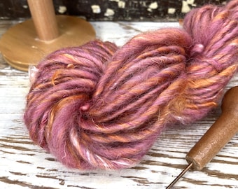 Hand Spun Art Yarn, Bulky Handspun Yarn, Thick and Thin, Sari Silk Novelty Yarn, Indie Dyed Hand Spun, Mixed Media Fibers, Chunky Wool Yarn