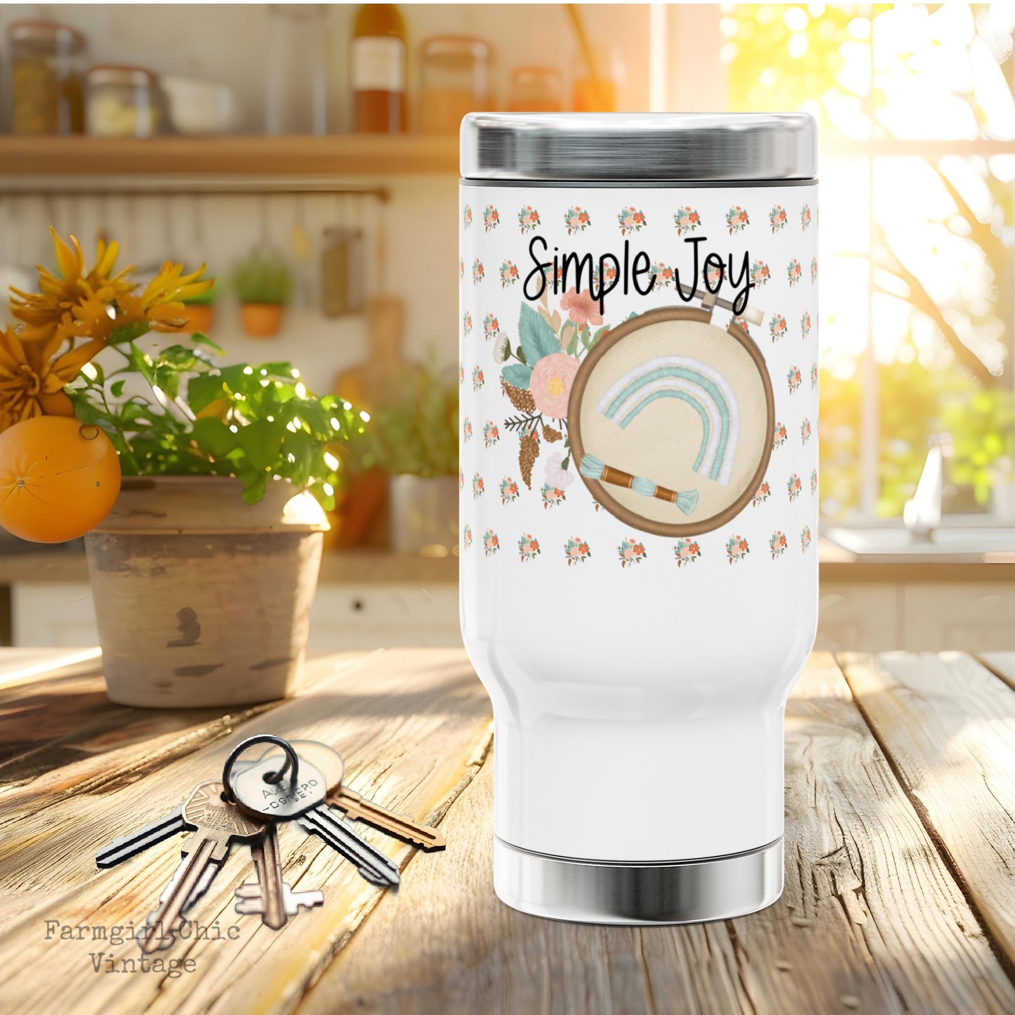 Needle Workers Travel Mug with Slider Lid, Insulated Stainless Steel Coffee Tumbler, Gift for Sewist, Flower Themed Sew Mug