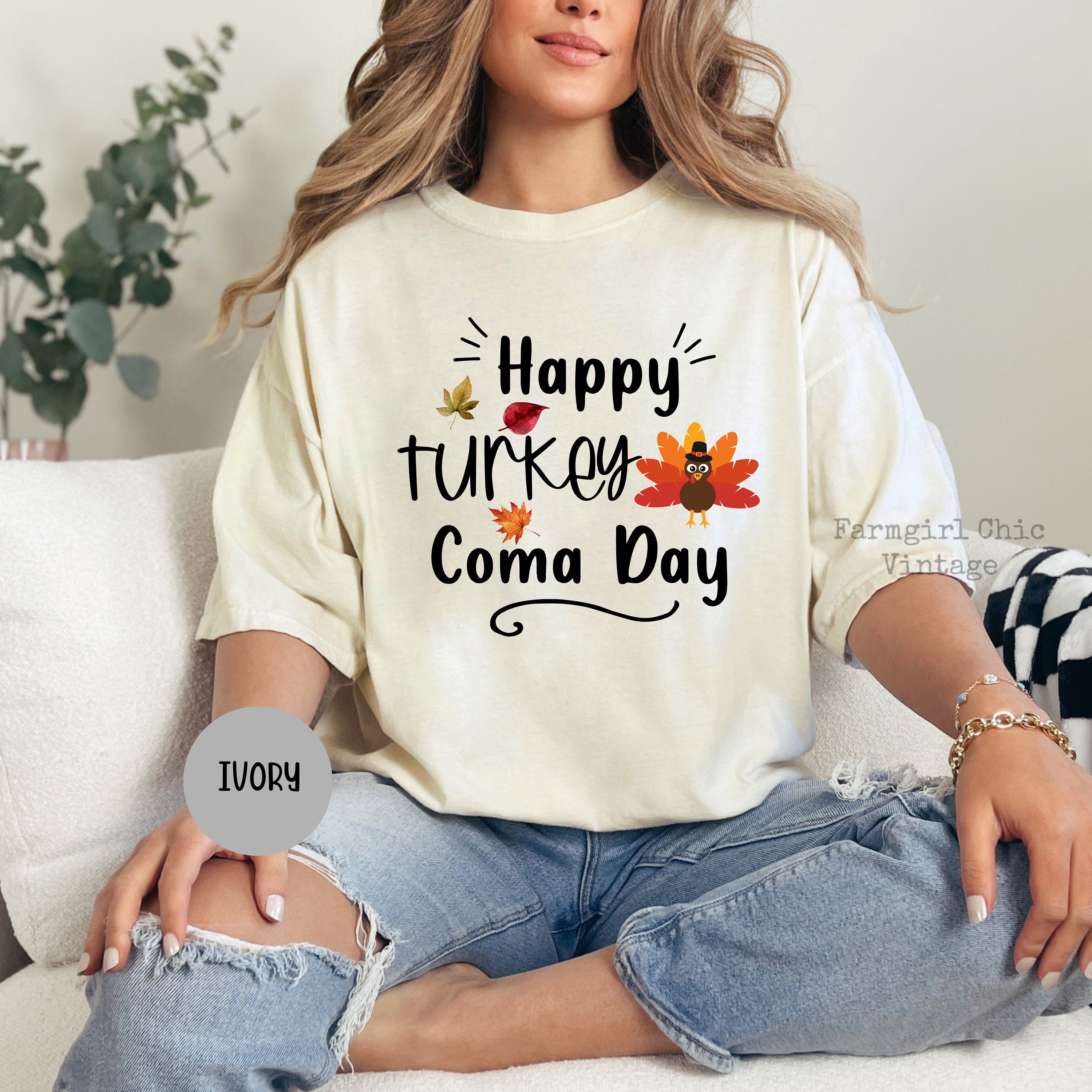 Funny Happy Turkey Day Shirt, Comfort Colors Food Coma Shirt, Thanksgiving Nap T Shirt, Funny Turkey Coma Tee, Unisex T Shirt Fall