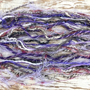 Hand Spun Art Novelty Yarn Bundle, 24YDS, Scrappy Yarn Samples, Sparkly Sock Yarn Scraps, Mixed Media Fibers, Junk Journal Scraps