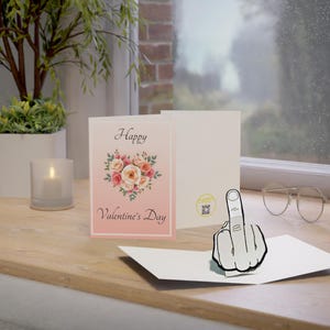 Tarjeta desplegable para el dedo medio de Feliz Día de San Valentín / Diseño de corazón floral / Dedo medio plegable / Regalo de broma / Divertido / Tarjetas de felicitación hechas a mano