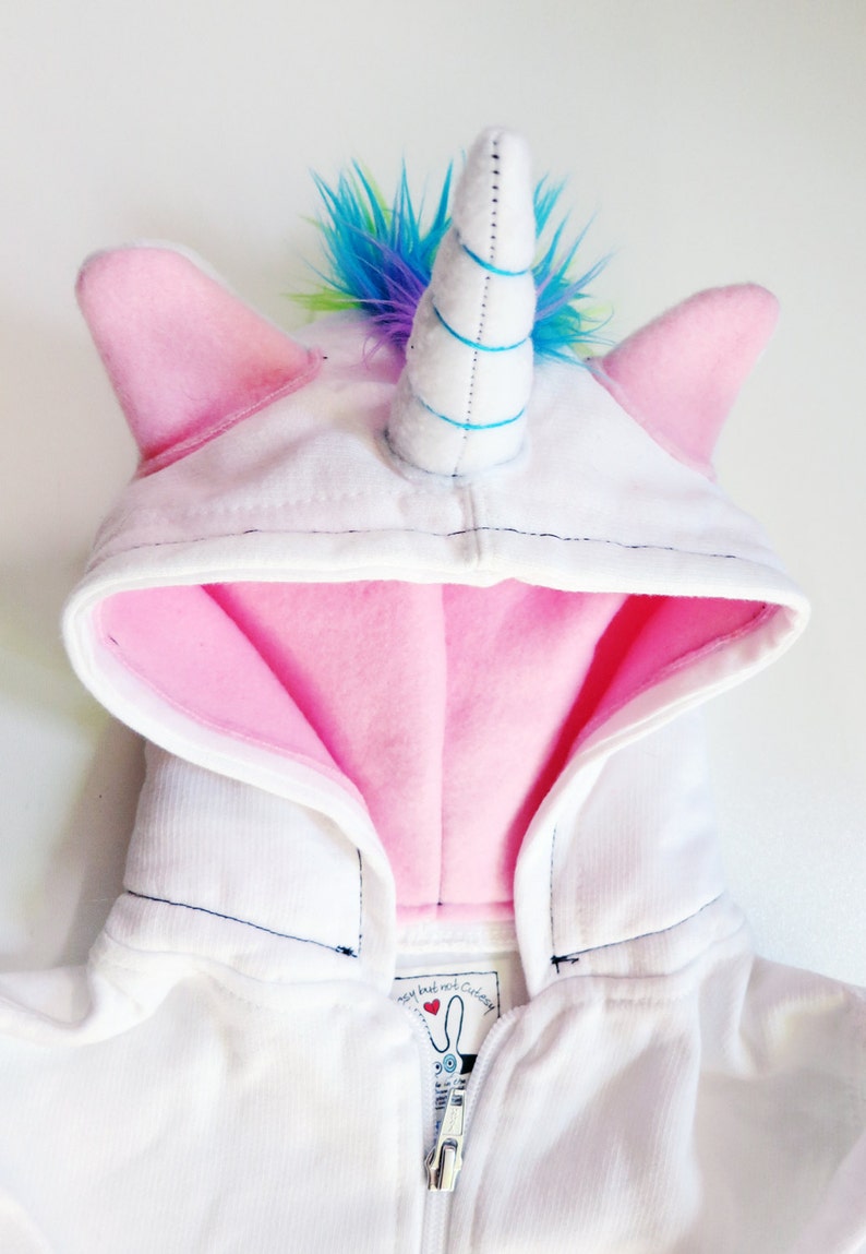 Toddler Unicorn Hoodie Size 2T White with pink great gift for kids rainbow mane custom jacket horned sweatshirt