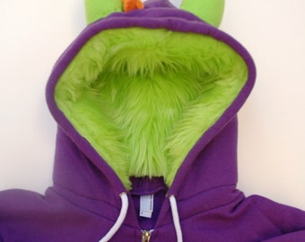 My (Big) Monster Hoodie - Purple and lime - Adult Unisex Medium - monster hoodie, horned sweatshirt, adult jacket