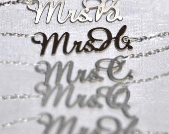 Mrs. Necklace initial personalized bridal silver stainless steel