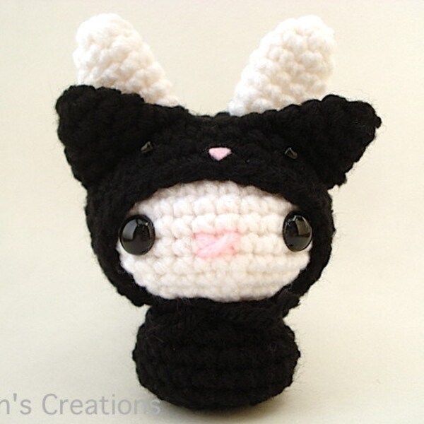 Black Cat Moon Bun - Amigurumi Bunny Rabbit Doll in a Cat Costume - 13 Buns of Halloween