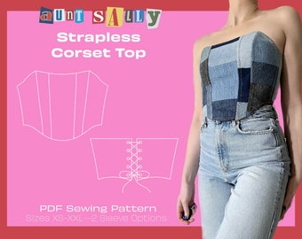 Sweetheart Strapless Corset Top Digitales PDF Schnittmuster // Schnürrücken // Größen XXS-3XL // Instant Download // Trendy 2025