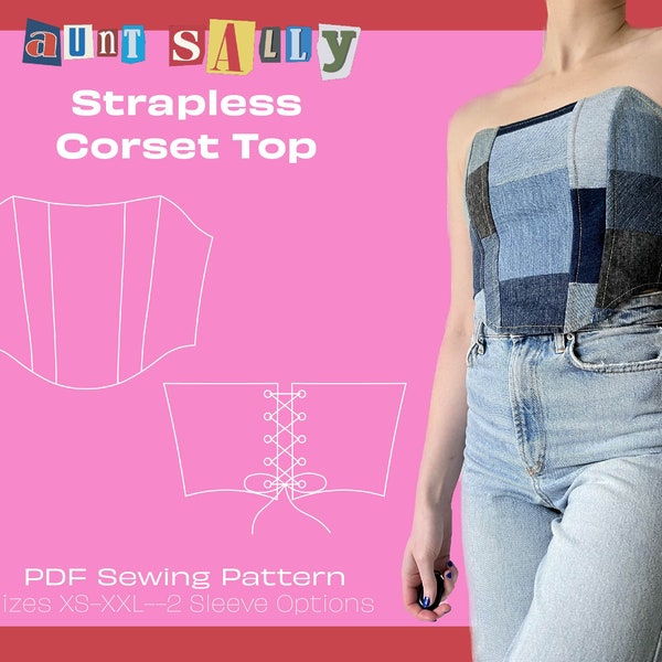 Strapless Corset Top Digital PDF Sewing Pattern // Lace Up Back // Sizes XS-4XL // Instant Download // Trendy 2024