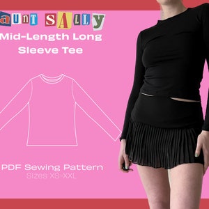 Mid-Length Long Sleeve Tee Pattern // Digital PDF Sewing Pattern // Women&#39;s Top Pattern // Sizes XS-XXL // Instant Download // Trendy 2025